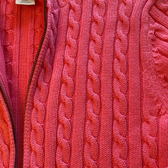 L.L. Bean Pink Cable-Knit Zip-Up  Cardigan Sweater - Picture 3 of 7